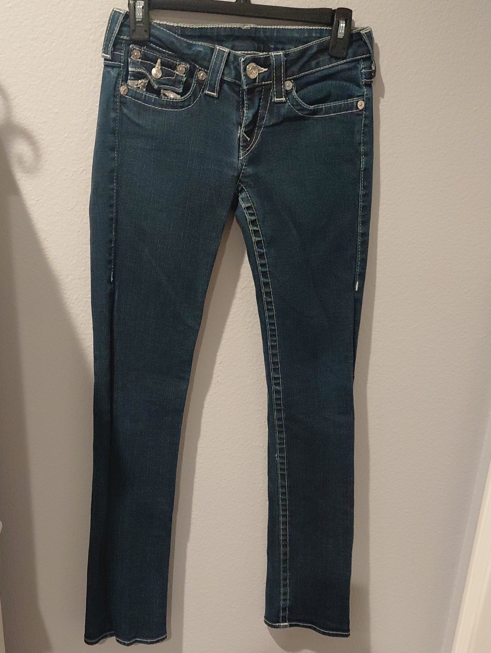 True Religion Women's Skinny Jeans in Dark Indigo with Contrast Stitching